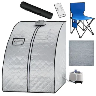 Tectake tectake® Mobile Dampfsauna Thermaluxe Ii, 2 Liter Dampfgenerator mit 1000 W inkl. Fernbedienung, Matte, Klappstuhl und Tragetasche,