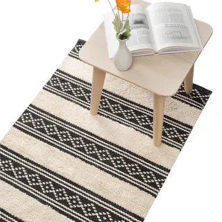 HOMELEVEL Teppich Läufer für Schlafzimmer - 80 x 150 cm - Teppich waschbar für Wohnzimmer - Waschbarer Läufer - Teppich Bedroom Carpet - Schwarz Weiß