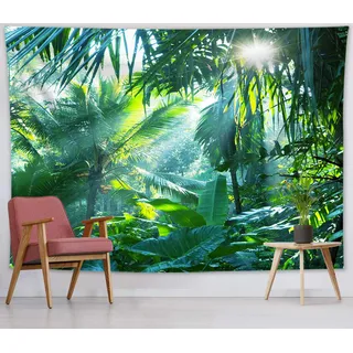 LB Wandteppich Dschungel Wandtuch Tropisches Palmblatt Wandbehang Grüne botanische Pflanze Tapisserie für Wohnzimmer Schlafzimmer Wohnheim Wanddeko,200x150cm