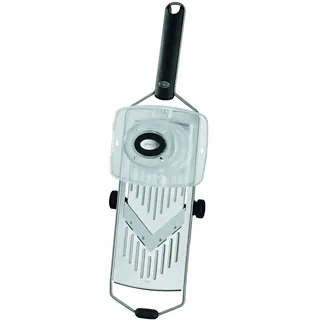 RÖSLE Hobel mit V-Klinge, Hochwertiger V-Hobel für Gemüse wie Gurken oder Tomaten, 5 Schnittstärken, Edelstahl 18/10, mit Kunststoffgriff und Silikonstandfuß, inkl. Gemüsehalter, 43.43 cm