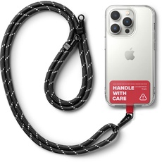 Ringke Holder Link Strap mit Rot Planenanhänger, Crossbody Verstellbares Umhängeband Kompatibel mit Universeller Handyhülle - Black & White