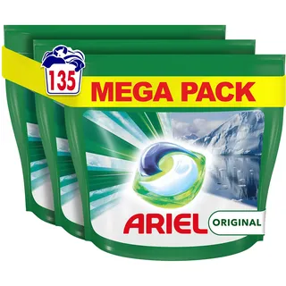 Ariel All-in-1 PODS Waschmittel Waschmittel Tabletten/Kapseln, 135 Waschgänge (45 x 3), Original, brillante Reinigung auch bei kaltem Waschen
