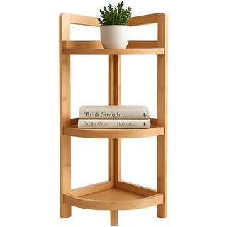 Relaxdays Eckregal Bambus, 3 halbrunde Ablagen, HBT: 77x23x23 cm, Standregal Bad &amp; Küche, platzsparend, Natur