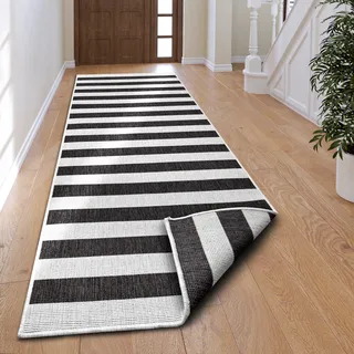 my home Läufer »Alan Wendeteppich« rechteckig 5 mm Höhe Beidseitig nutzbar, Streifen, Scandi, wetterfest, für In- und Outdoor, schwarz-weiß