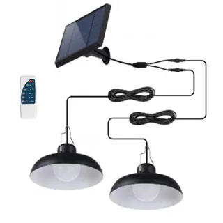 LUMI JARDIN Doppelte Solar-LED-Hängeleuchte, 2 x WAREN – Lampenschirm aus Metall schwarz – kaltweiß – Fernbedienung – Leuchtdauer 10 Stunden – wasserdicht IP44 – ideal für Terrasse, Garten, Wohnzimmer