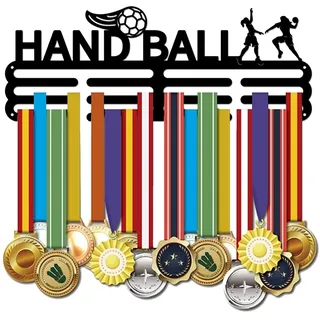 SUPERDANT Handball Medaillenhalter Handball Medaillen Aufbewahrung Schwarz Eisen Medaillen Aufhänger Hängende Dekor Medaillen Halter Personalisiert Geschenke für Sportler Kinder 40x15cm