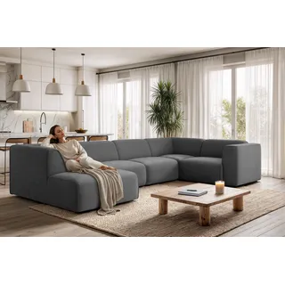 otto home Wohnlandschaft »Merid U-Form, B: 367 cm« Samtoptik Ottomane links grau/anthrazit