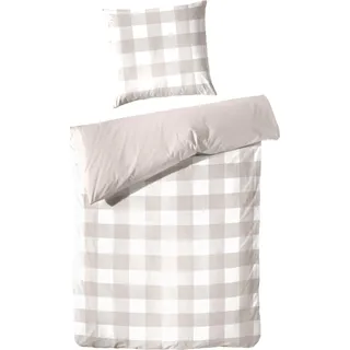 Hahn Haustextilien Perkal Bettwäsche taupe karo Größe 155x220 cm - Taupe