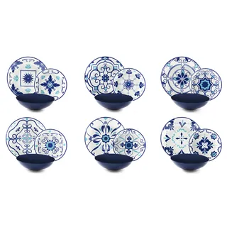 Excelsa Vietri Tellerservice 18 Stück, Porzellan und Steineware, mehrfarbig, 6 Personen