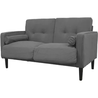 GARDENIA Festes Sofa Bezug aus Samt und Füllung aus Polyester, mit Beinen aus Holz und abnehmbaren Kissen Joy, Grau, 130 x 75 x 73 cm