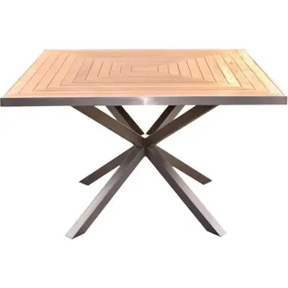 Teako Design Gartenmöbel Set Teak Edelstahl 4 Stühle Lavarone + Tisch Andalo stapelbar wetterfest (120 cm Breit)