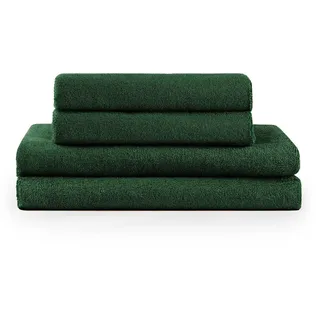 Blumtal Badetuch 4-teilig, 2x Badetuch 70/140 + 2x Handtuch 50/100 cm, Dunkelgrün , Textil , 70x140 cm , Oeko-Tex® Standard 100 , Heimtextilien, Badtextilien, Badetücher
