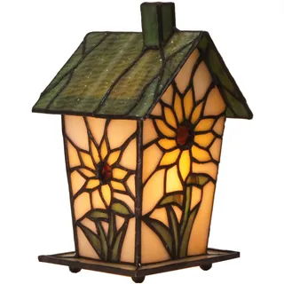Bieye L30781 Vogelhaus-Tischlampe im Tiffany-Stil, Buntglas, 17,8 cm Hoch, Sonnenblume