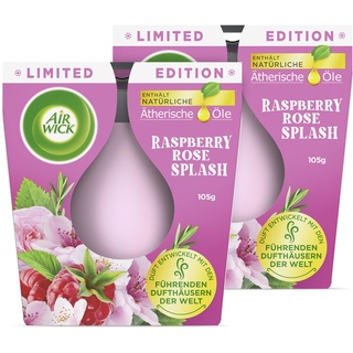 Air Wick Wohlfühl-Duftkerze DUO im Glas – Duft: Raspberry Rose Splash – Enthält natürliche ätherische Öle – Duftkerzenset mit je 2 Kerzen