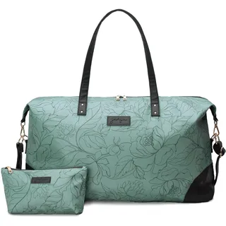 Jadyn Luna Damen Weekender Bag und Reisetasche, groß, 37 Liter Fassungsvermögen, Salbei Flora, Softside Duffle Bag mit veganen Lederakzenten