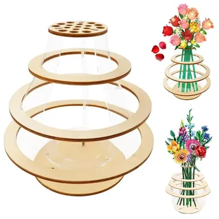 Dekorative Holz-Steckvase für Blumenarrangements, DIY Blumenhalter mit Öffnungen für künstliche Rosen, Kirschblüten, Sonnenblumen, Tulpen, Narzissen, Lotus, Modernes Wohnaccessoire für Erwachsene (E)
