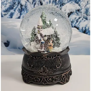 Weihnachts-Schneekugel mit Musik | Nostalgischer Weihnachtsspaziergang | Sockel Nostalgie Kupfer antik | 100mm breit, 140mm hoch | mechanische Spieluhr | Weihnachtsdekoration | 20323