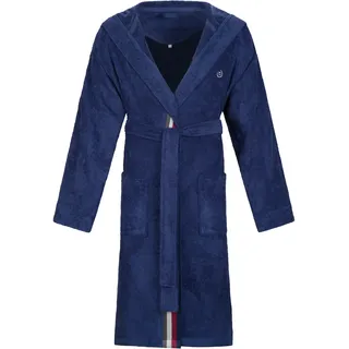 Herrenbademantel BUGATTI "Decimo, ideal für Sauna & Spa, Hotelbademantel, Morgenmantel" Gr. M, blau (marine blau), L:111cm, Webfrottier, Hausmäntel, Herrenbademantel, mit Kapuze & farbiger Kantenblende, reine Baumwolle