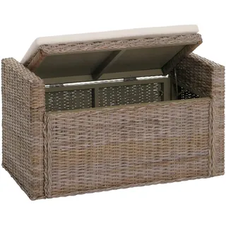 Mendler Sitzbank M92 Garderobenbank Bank Sitzhocker, mit Stauraum Kissen Kubu Rattan 88cm ~ grau-braun