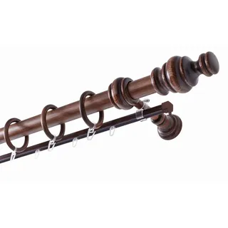 GARESA Gardinenstange »BAROCK« Ø 35 mm 2 läufig-läufig Wunschmaßlänge rustikale Vorhanggarnitur Holz, verlängerbar, mit Ringe/2 Lauf Gleiter, braun
