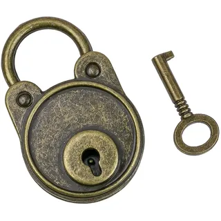 HMF Vintage Deko Vorhängeschloss mit Schlüssel | 4,8 x 3 x 1 cm | Bronze