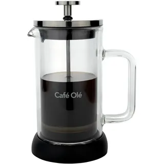 Café Olé Doppio Kaffeebereiter aus doppelwandigem Glas, französische Presse, rutschfester Silikonboden, 3 Espressotassen/350 ml, Schwarz