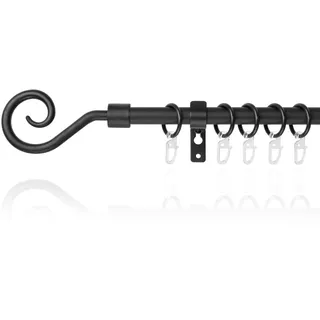 Lichtblick Gardinenstange Kringel, 16 mm, ausziehbar, 1 läufig, 130-240 cm Länge, inklusive Wandhalter und Ringe mit Faltenleghaken Schwarz