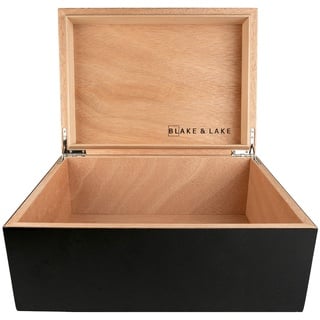 Blake & Lake Große Holzkiste mit Klappdeckel - Holz Aufbewahrungsbox mit Deckel - Schwarze Aufbewahrungsbox aus Holz - Dekoboxen mit Deckel (Mattschwarz)