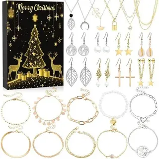 Goldschmuck-Adventskalender 2025 - 24-tägige Gold- und Silber-Schmuck-Adventskalender - Mit Ohrringen - Ideal für Weihnachtsdekoration, Schmuck-Geschenk für Frauen und Mädchen