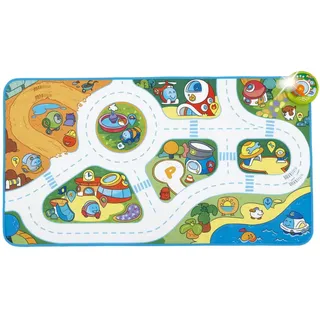 Chicco Elektronischer Turbo Ball Stadt Spielmatte, Maxi Spielmatte 110x60 cm, Interaktiver Teppich mit Lichtern und Quiz, 15 Interaktionspunkte, mit 1 Turbo Ball Fahrzeug, Teppich Autos, 1-4 Jahre