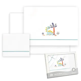 Interbaby Baby-Bettwäsche aus Baumwolle – Auto/Moses/Babywanne – Dinosaurier Palme – 3-teiliges Set – Spannbettlaken + Bettbezug + Kissenbezug