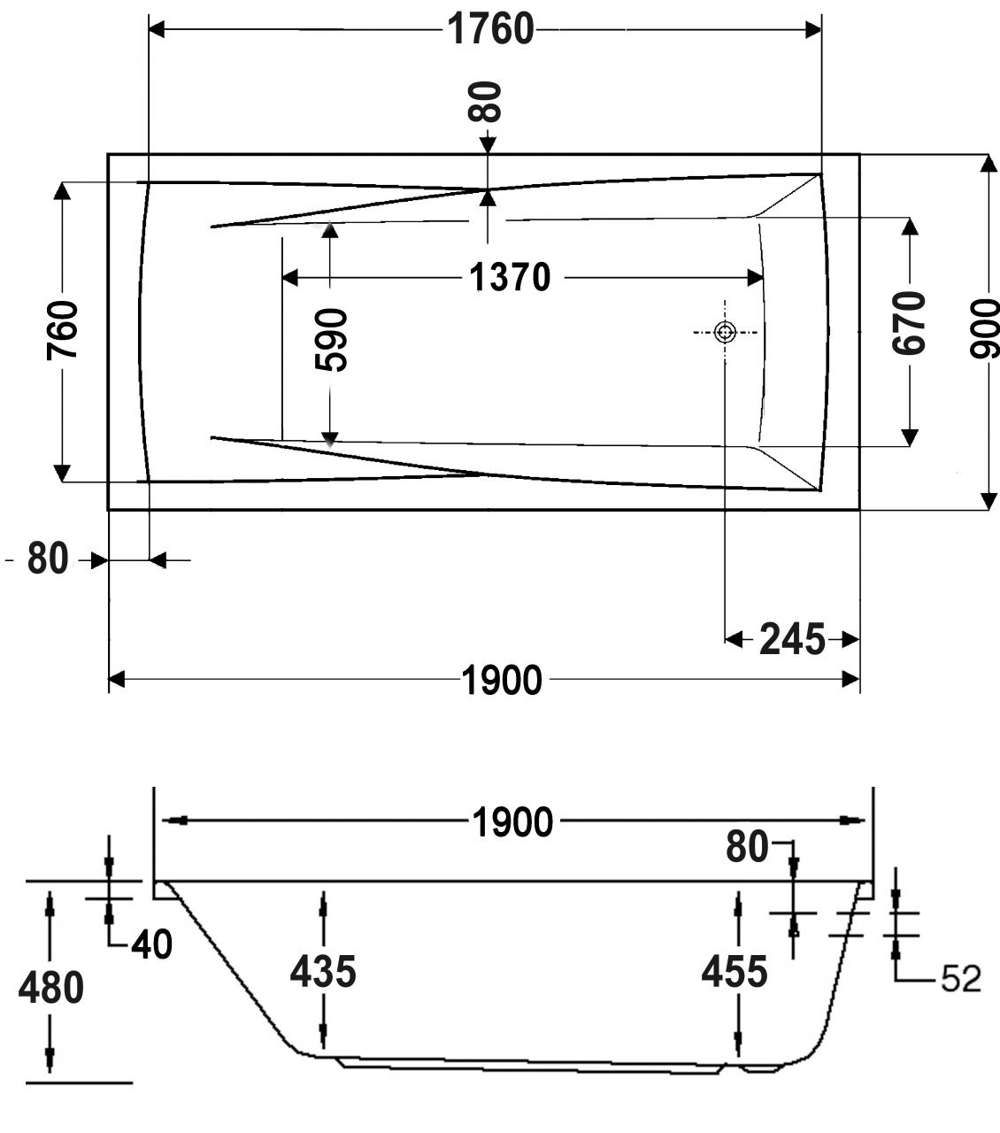 Bild von Atlanta Whirlpoolbadewanne 90 x 190 cm (69906)