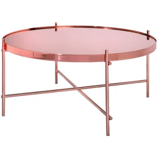 Womo-Design Couchtisch Ø75x35 cm rund in Kupfer mit Metallgestell und Glasplatte , Pink , 35x75x75 cm , Wohnzimmer, Wohnzimmertische, Couchtische