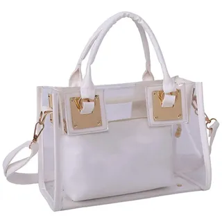 Rullar Damen 2 Stücke Kleine Klare Schultertasche Taschenset Umhängetasche PVC Transparent Shopper Handtasche Clutch Tasche Weiß