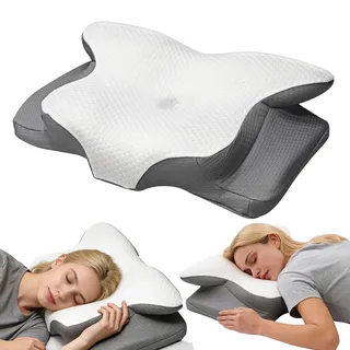 Universel Nackenkissen Memory Foam – Orthopädisches Kopfkissen gegen Nackenschmerzen | Ergonomisches HWS Kissen für Seiten- Rücken- Bauchschläfer | Oeko-TEX | Bambus-Bezug | 63×42 cm