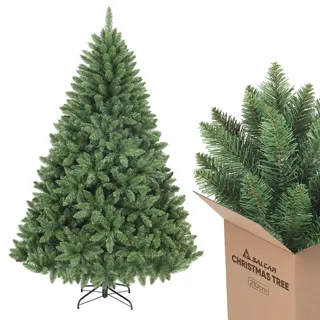 SALCAR 210 cm Künstlicher Weihnachtsbaum, naturgetreuer Tannenbaum mit 1066 Spitzen, grüne Nordmanntanne mit Klappsystem, ca. 148 cm übergroßer Baumdurchmesser