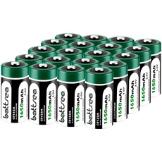 Battsea CR123A 3V Lithium Battery, 1650mAh 20 Pack CR123 High Power 123A Photo Batteries CR17345 PTC Protected for Cameras Flashlights 10 Year Shelf Life Replacement