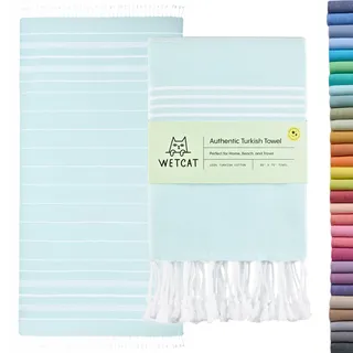 WETCAT Türkisches Strandtuch, Übergröße, 96.5x180.9 cm, 100% Baumwolle, sandfrei, schnell trocknend, extra groß, türkisches Handtuch, Strandgeschenke, Strandzubehör – Aqua