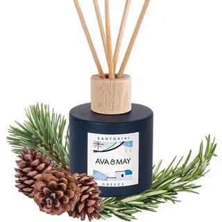 AVA & MAY Santorini Diffuser (100 ml) – vegane Duftstäbchen aus Rattan mit Duft für ca. 4 Wochen – mit hochwertigem Duftöl aus Rosmarin, Tonkabohne und Zeder