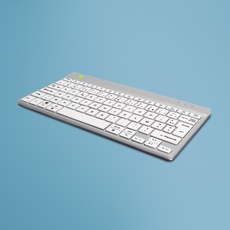 R-Go Compact Break-Tastatur, kabellos, wiederaufladbar, Bluetooth, mit Pausen-Software, AntiSI, Multimedia-Hotkey, AZERTY, kompatibel mit Windows/Mac/Linux, Weiß