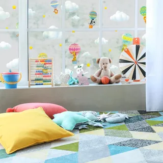 Ambiance Sticker Selbstklebende Sichtschutzfolie für Fenster und Duschtüren, blickdicht, Tiere in Heißluftballons – selbstklebend Sichtschutz für Fenster & Duschtür, groß – H 40 x L 100 cm