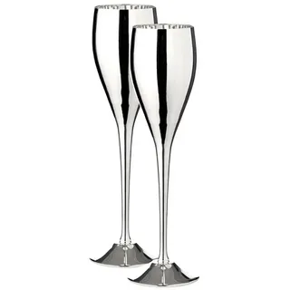 Edzard 2er Set Sektflöte Dodo (200 ml) versilberter Sektkelch - Sektglas, Champagnerglas - Kelche für Wein, Sekt, Champagner, Prosecco aus Messing in hochglanz zum feiern