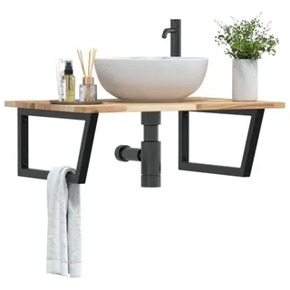 Wandregal für Waschbecken aus Stahl und Akazienholz, modernes industrielles Design