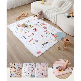 Hakuna Matte Wolkenweiche Spielmatte Baby 160x120x1,5cm – Kinderzimmer Teppich mit hochwertigem Memory-Schaum – Krabbelmatte Baby mit Rutschfester Unterseite – Autoteppich für Kinder, Straßenteppich