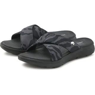 Badepantolette VENICE BEACH "Sandale, Badeschuh, Sommerschuhe, Badelatsche, Flip Flop, Badeschlappe", Damen, Gr. 42, schwarz (schwarz, grau), Obermaterial: 100% Textilmaterial. Decksohle: 100% Synthetik. Futter: 100% Textilmaterial. Laufsohle: 100% Synthetik, gemustert, mehrfarbig, Schuhe Badepantolette, mit wasserabweisender und leichter Sohle VEGAN