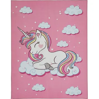 Andiamo Kinderteppich »Einhorn« rechteckig 6 mm Höhe Kurzflor, Motiv Einhorn, Kinderzimmer, pink