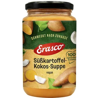 Erasco Süßkartoffel-Kokos-Suppe vegan im Glas aus 100% natürlichen Zutaten, 350ml – lecker und herzhaft, ohne Konservierungsstoffe, schnelle Zubereitung, fertige Suppe