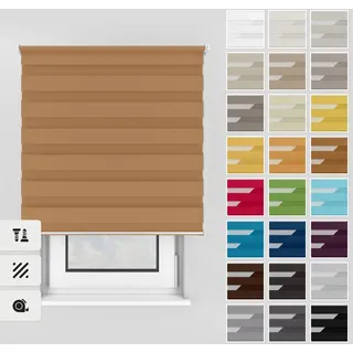 Estika Doppelrollo mit Bohren 120x150 cm Farbe: Nusscreme, Rollo Deckenmontage und Wandmontage Fenster rollos für innen, Jalousien Fenster, Tür Rollo