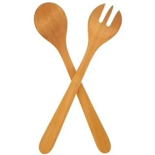Teemando® Elegantes Salatbesteck aus Kirschholz, 35 cm, 2 TLG. Salatlöffel + Salatgabel
