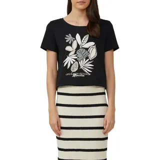 T-Shirt S.OLIVER, Damen, Gr. 34, schwarz, Obermaterial: 100% Baumwolle, bedruckt, regular fit taillenbedeckt, Rundhals, gerader Abschluss, Shirts T-Shirt, mit Print